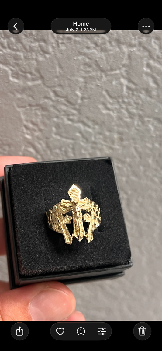 10k real gold triple cross ring