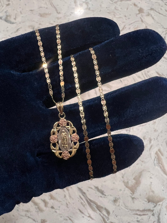 14k real gold flower virgen Mary chainset