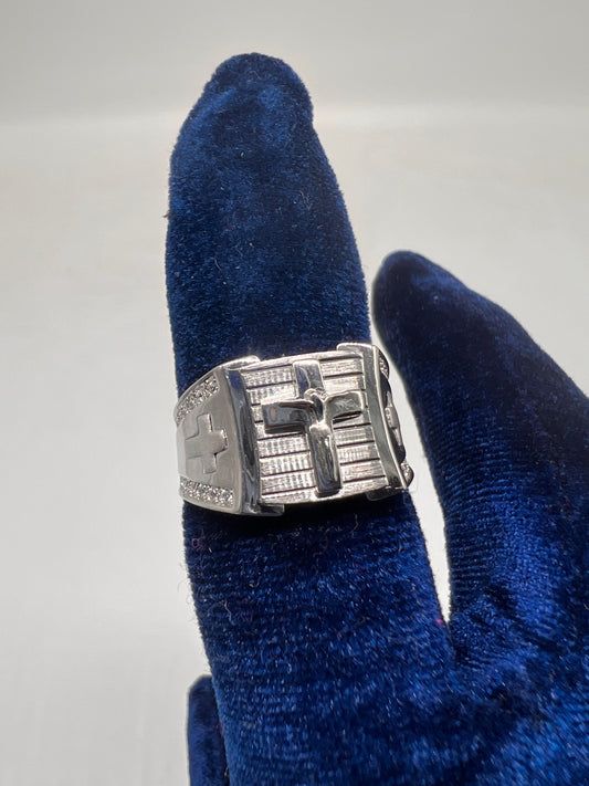Cross ring real silver