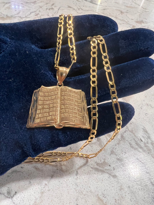 14k real gold holy bible w our father chainset