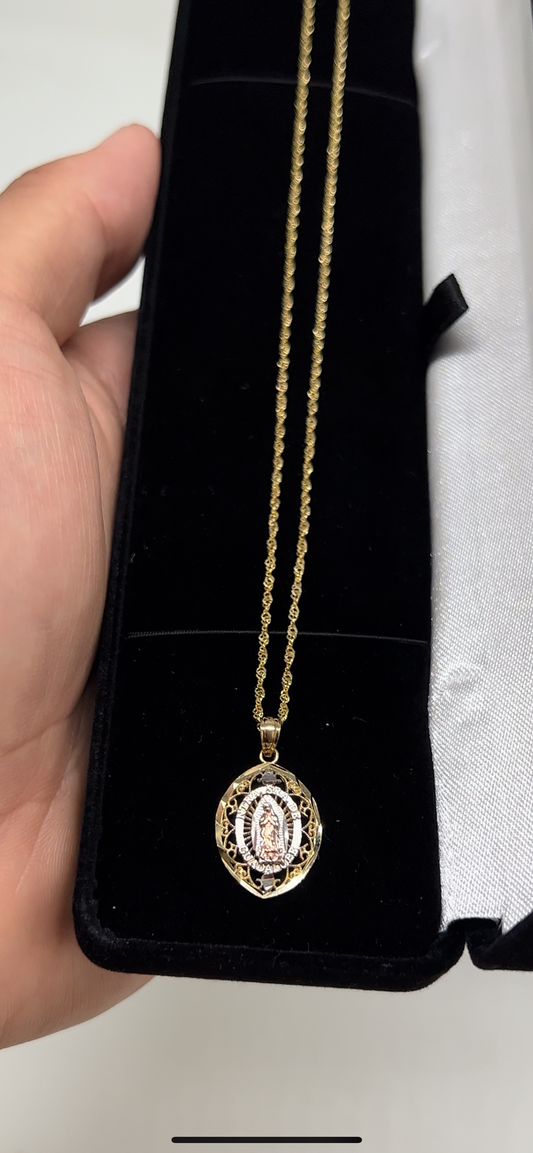 14k real gold Virgin Mary chainset