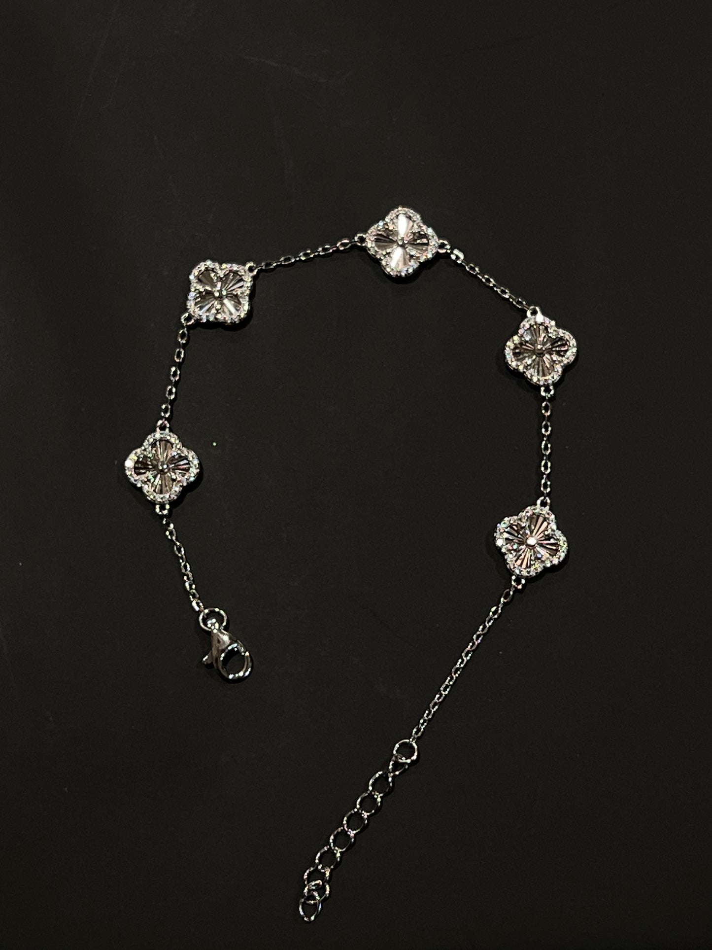 Real silver clover bracelet small silver w stones