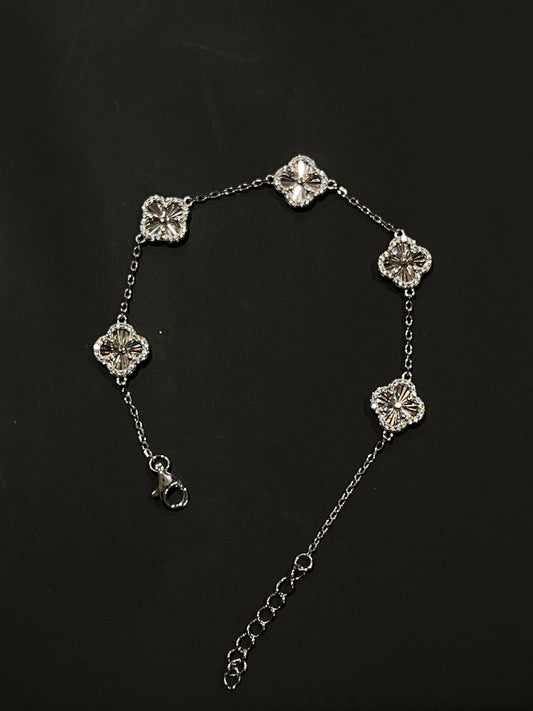 Real silver clover bracelet small silver w stones
