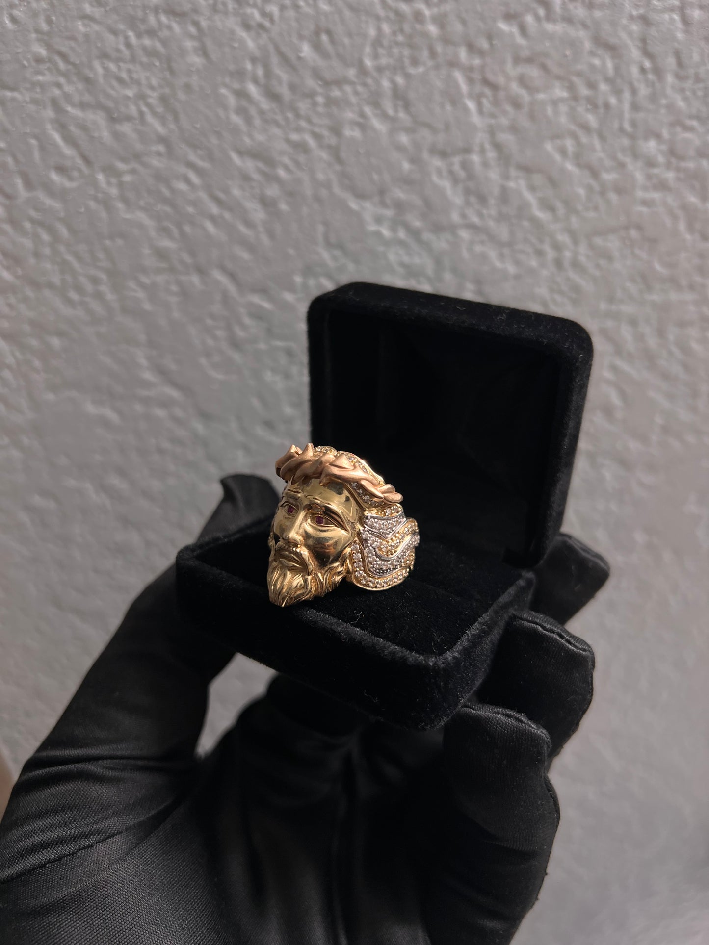 14k real gold Jesus Ring crazy tri color combo