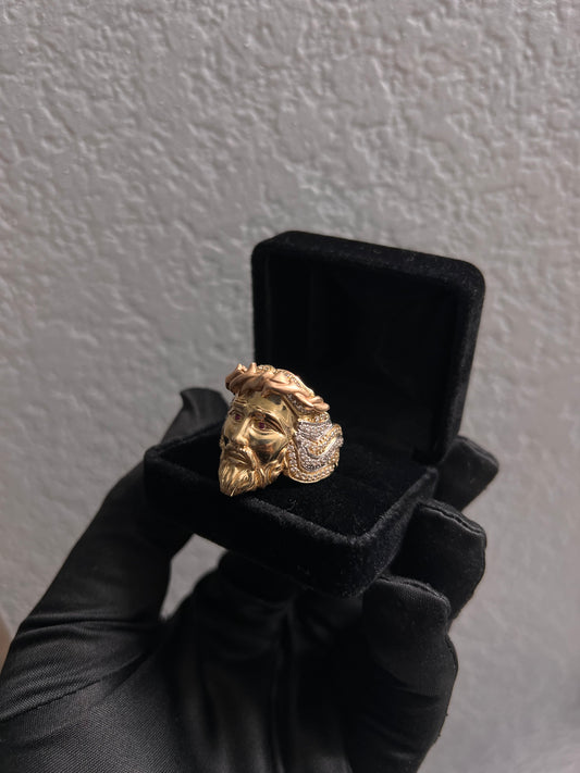 14k real gold Jesus Ring crazy tri color combo