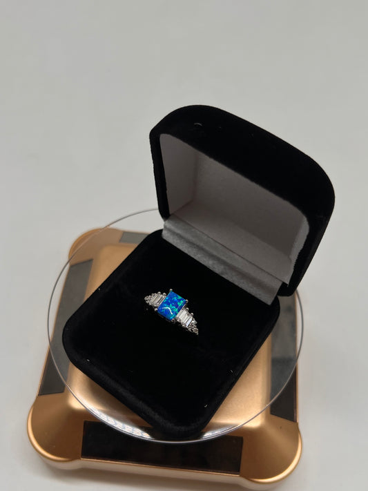 Blue Opal emerald real silver ring