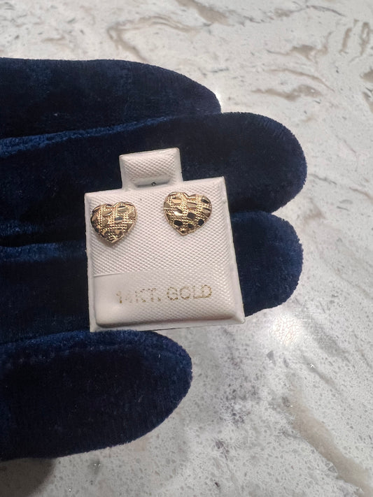 14k small heart nugget earrings