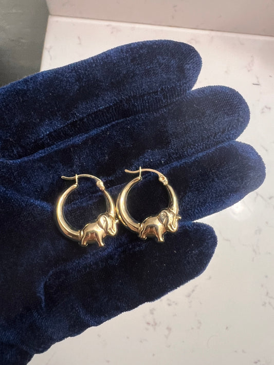 14k real gold elephant earrings