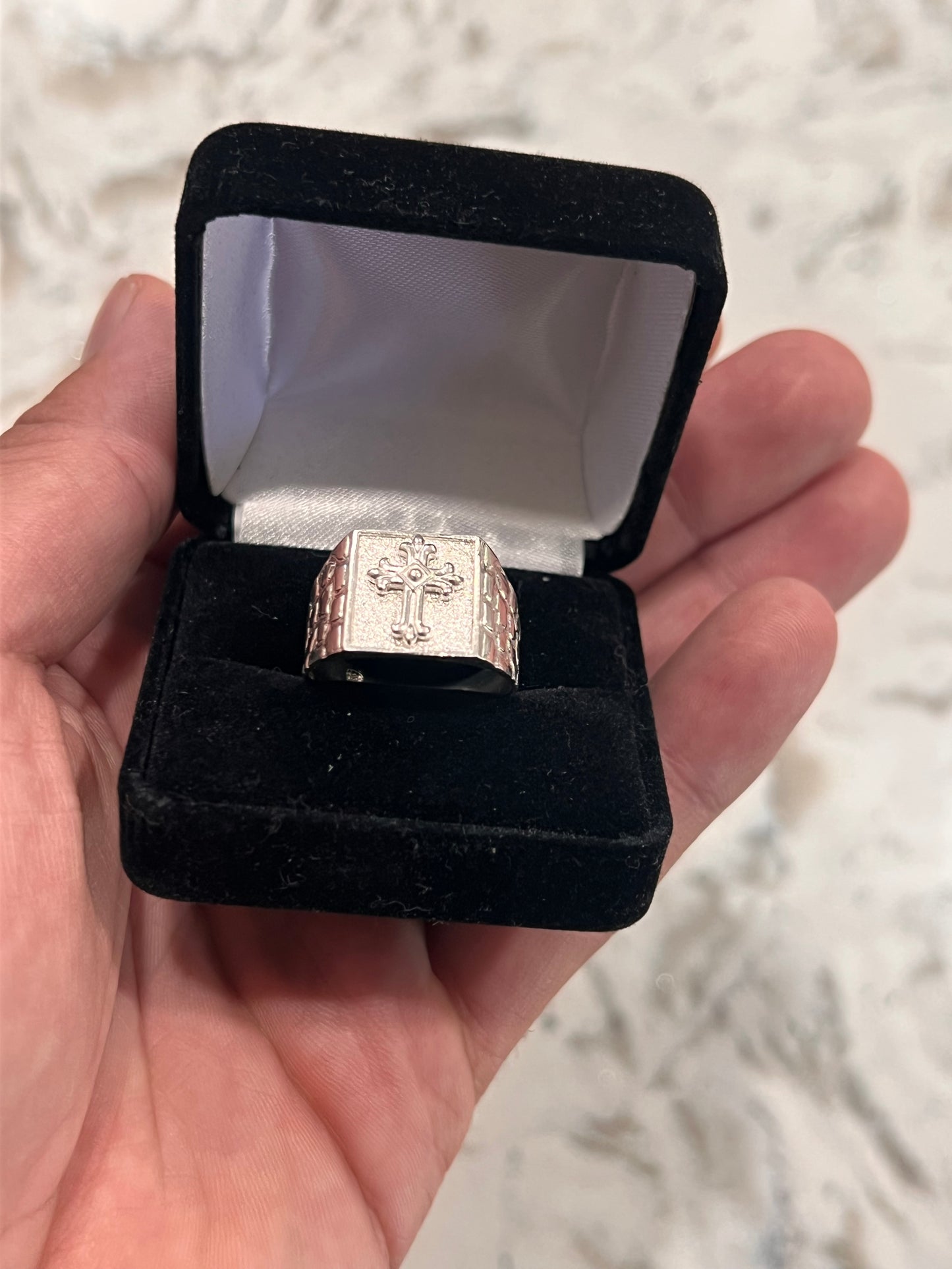 Cross ring real silver