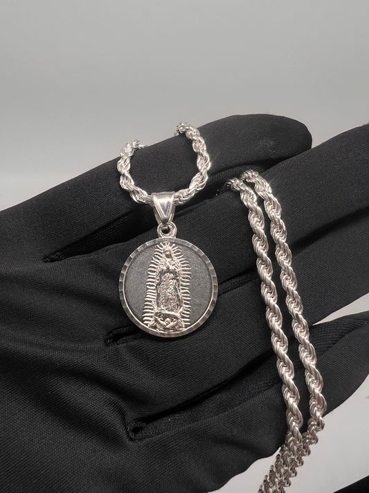 Real silver virgen Mary set