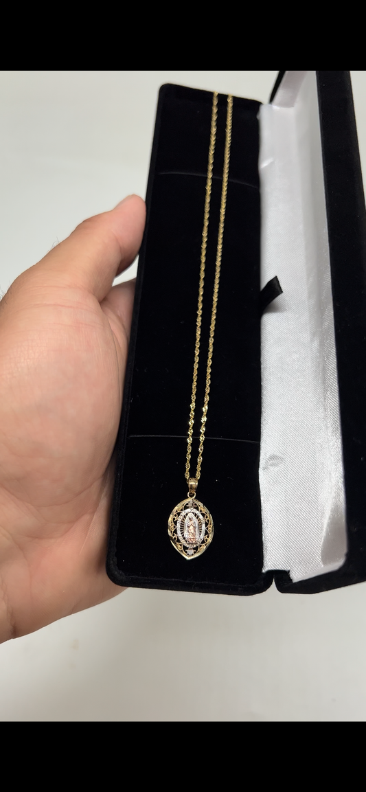 14k real gold Virgin Mary chainset