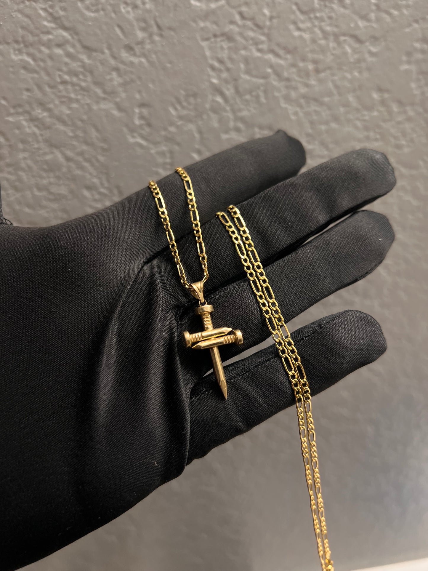 Nail cross chainset 14k real gold