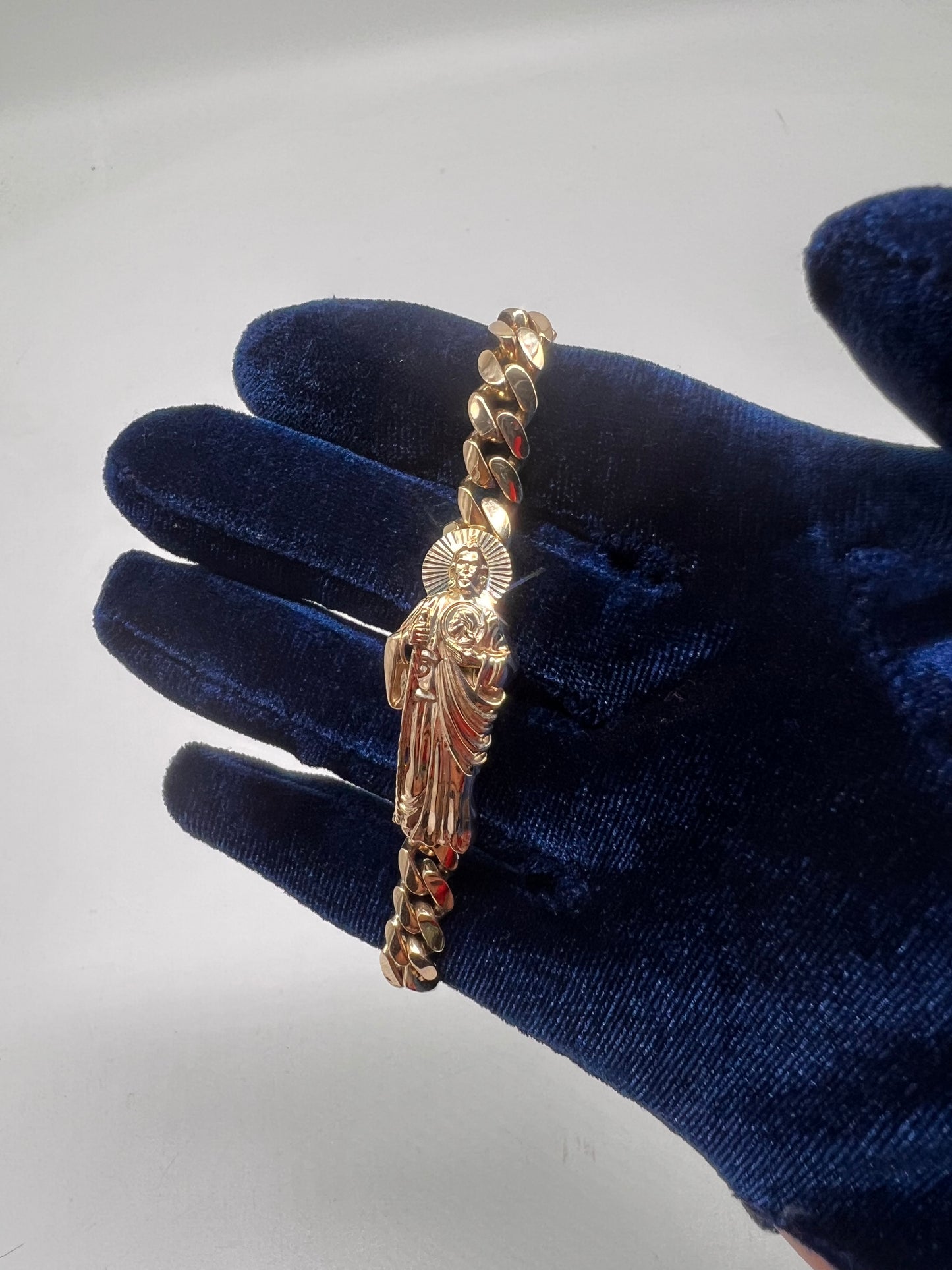 14k real gold San Judas Cuban bracelet