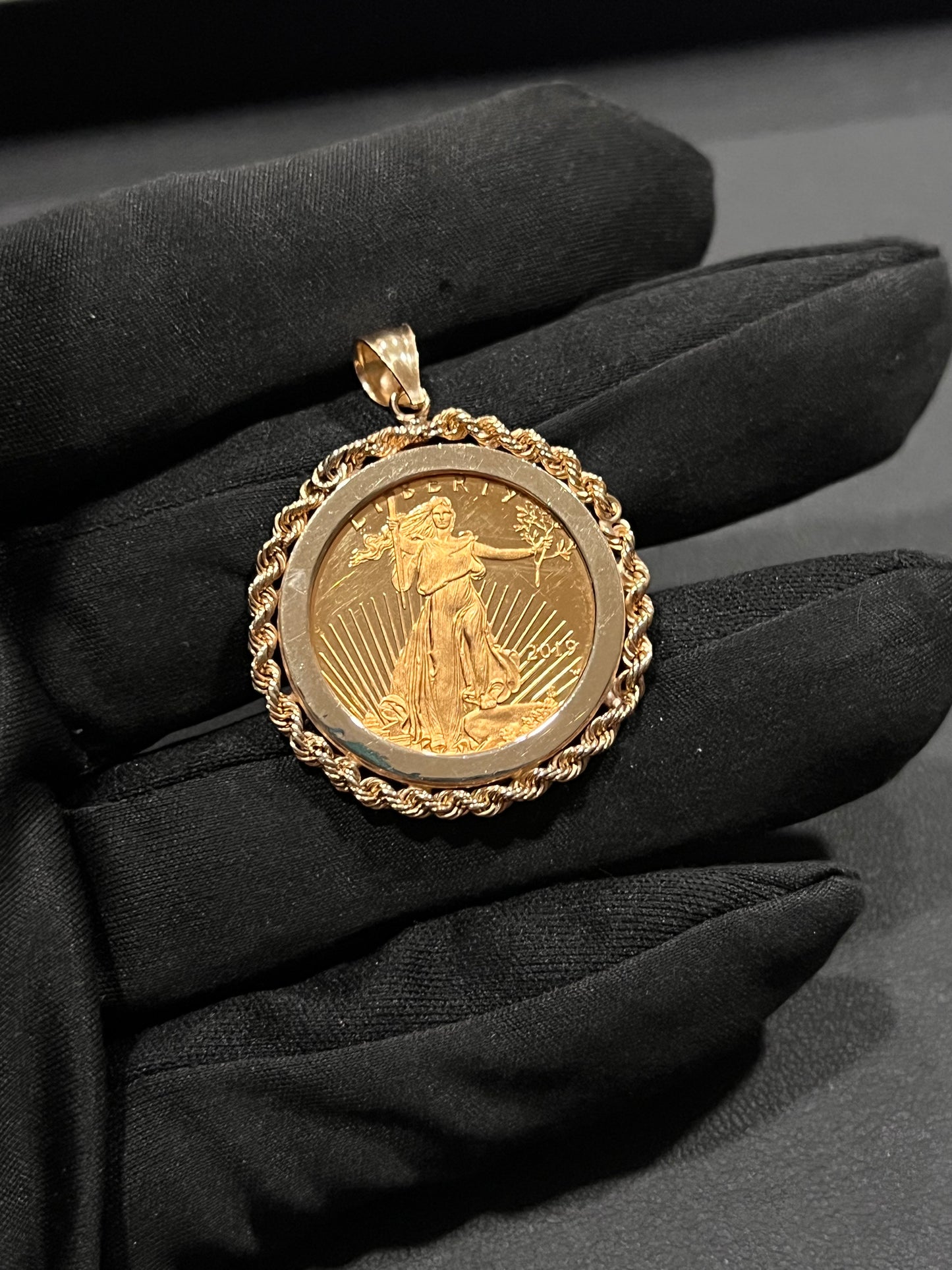 Custom 1/2oz pure gold coin w 14k bezel pendant