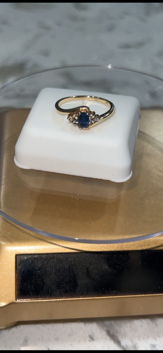 Blue sapphire 14k real gold ring