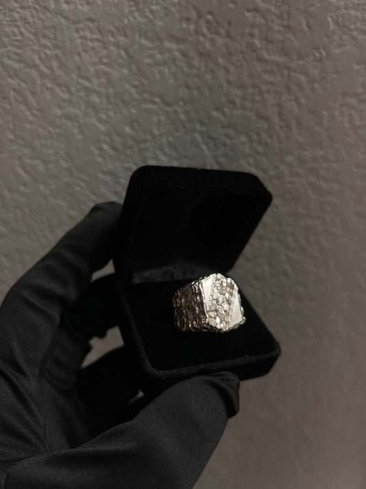 Real silver large nugget ring
