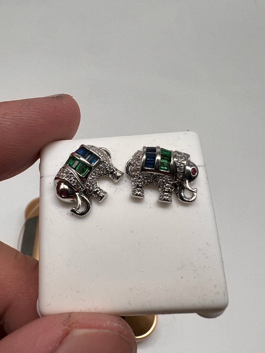 Elephant real silver earrings