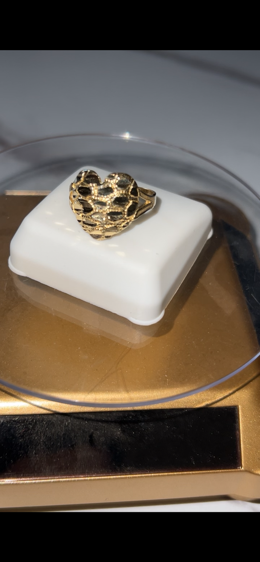 Large heart nugget ring 14k gold
