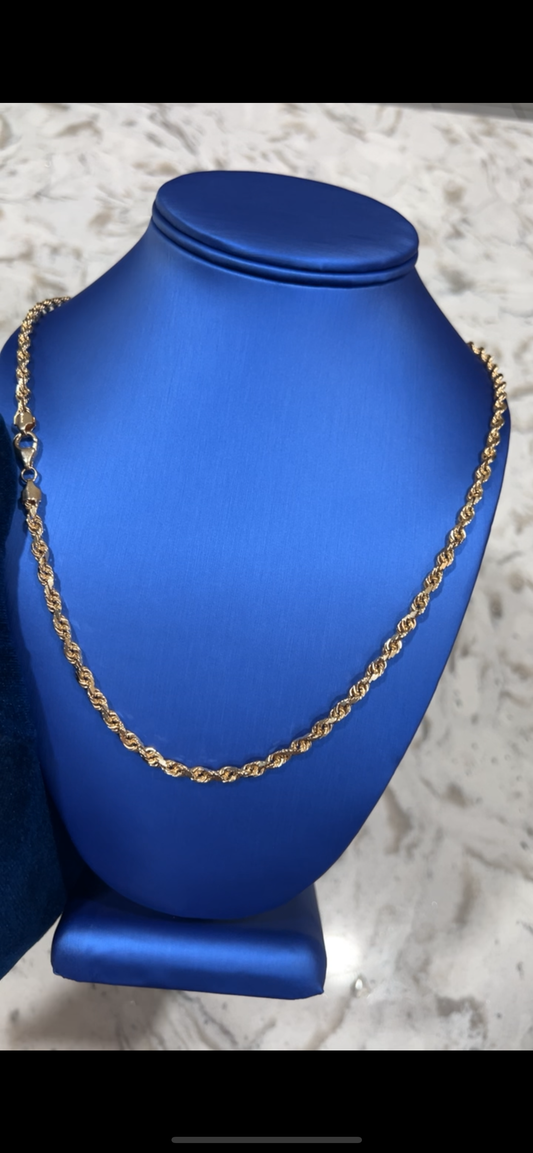 14k 4mm solid 26inch rope chain