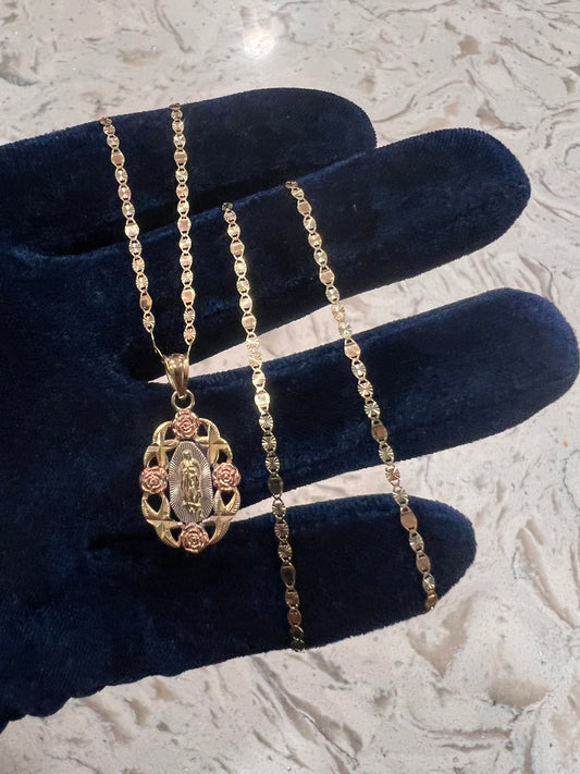 14k real gold flower virgen Mary chainset