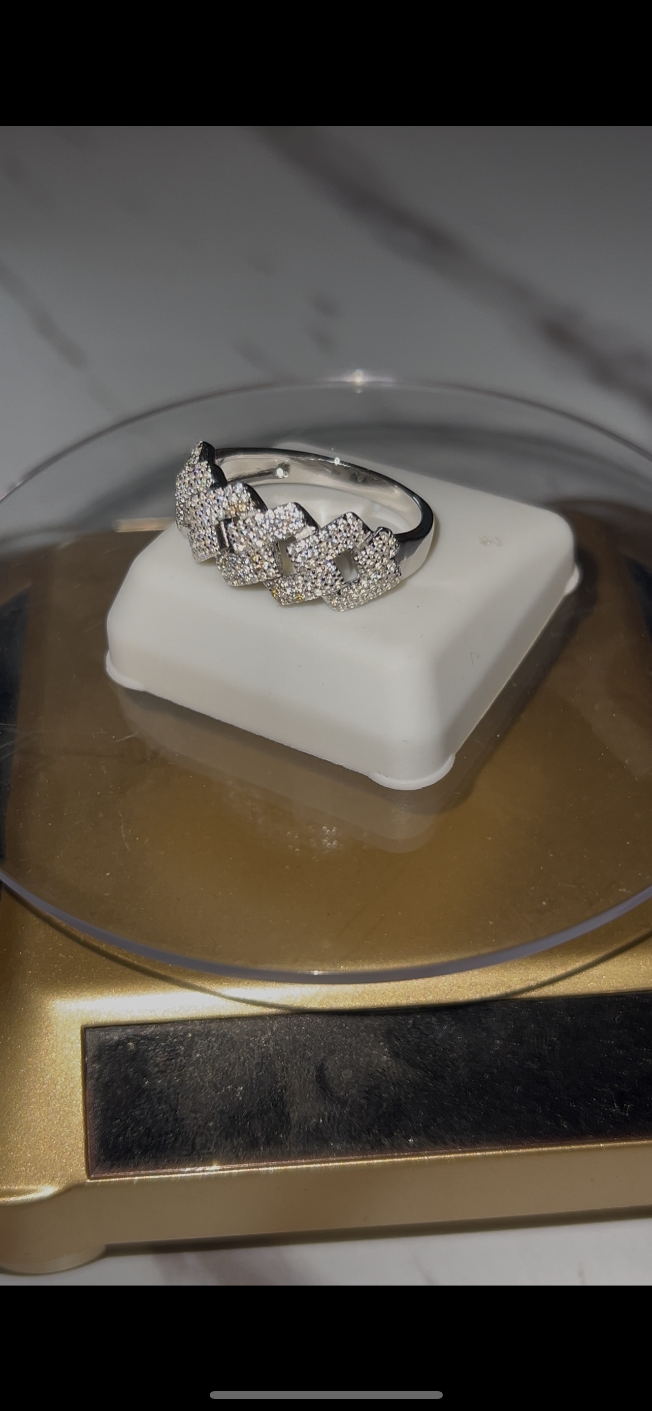 Real silver cuban ring prong set