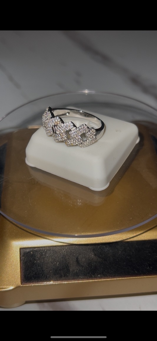 Real silver cuban ring prong set