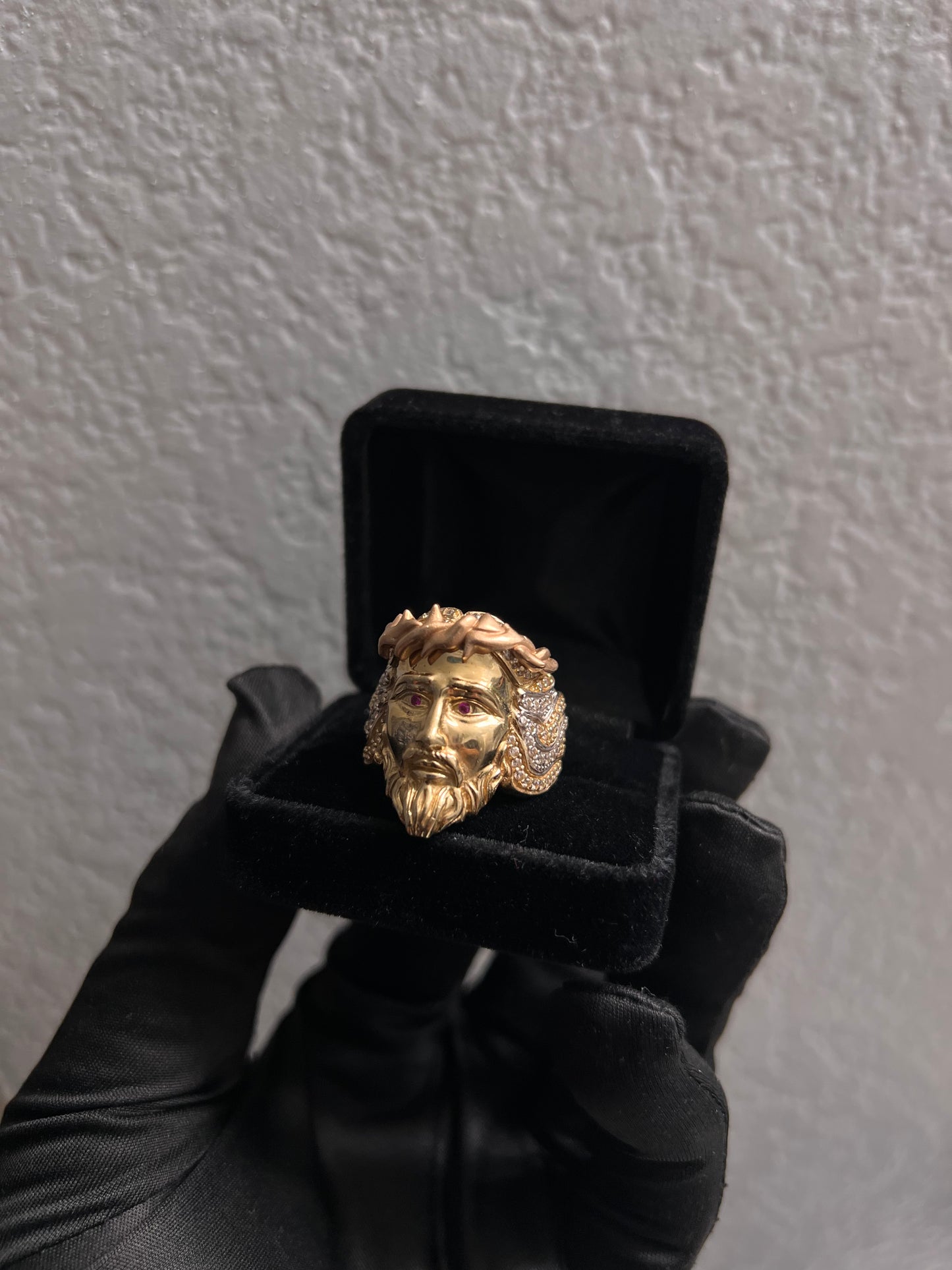 14k real gold Jesus Ring crazy tri color combo