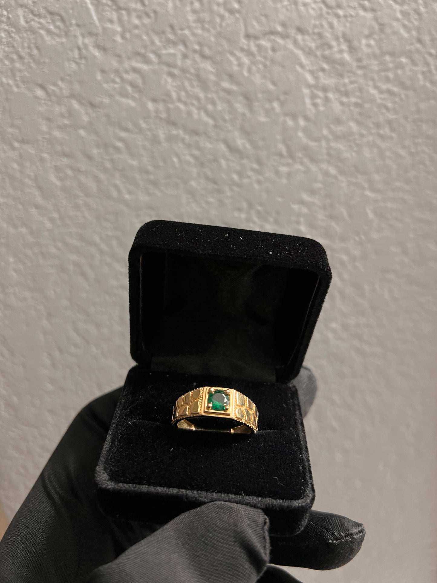 14k real gold green emerald nugget ring