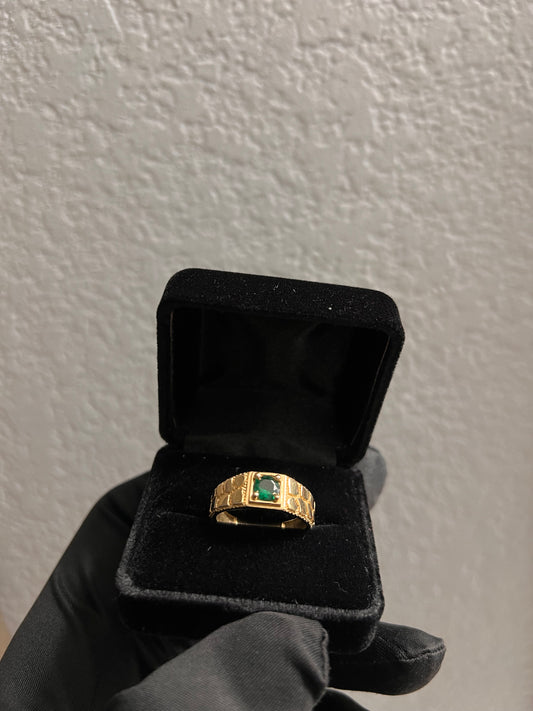 14k real gold green emerald nugget ring