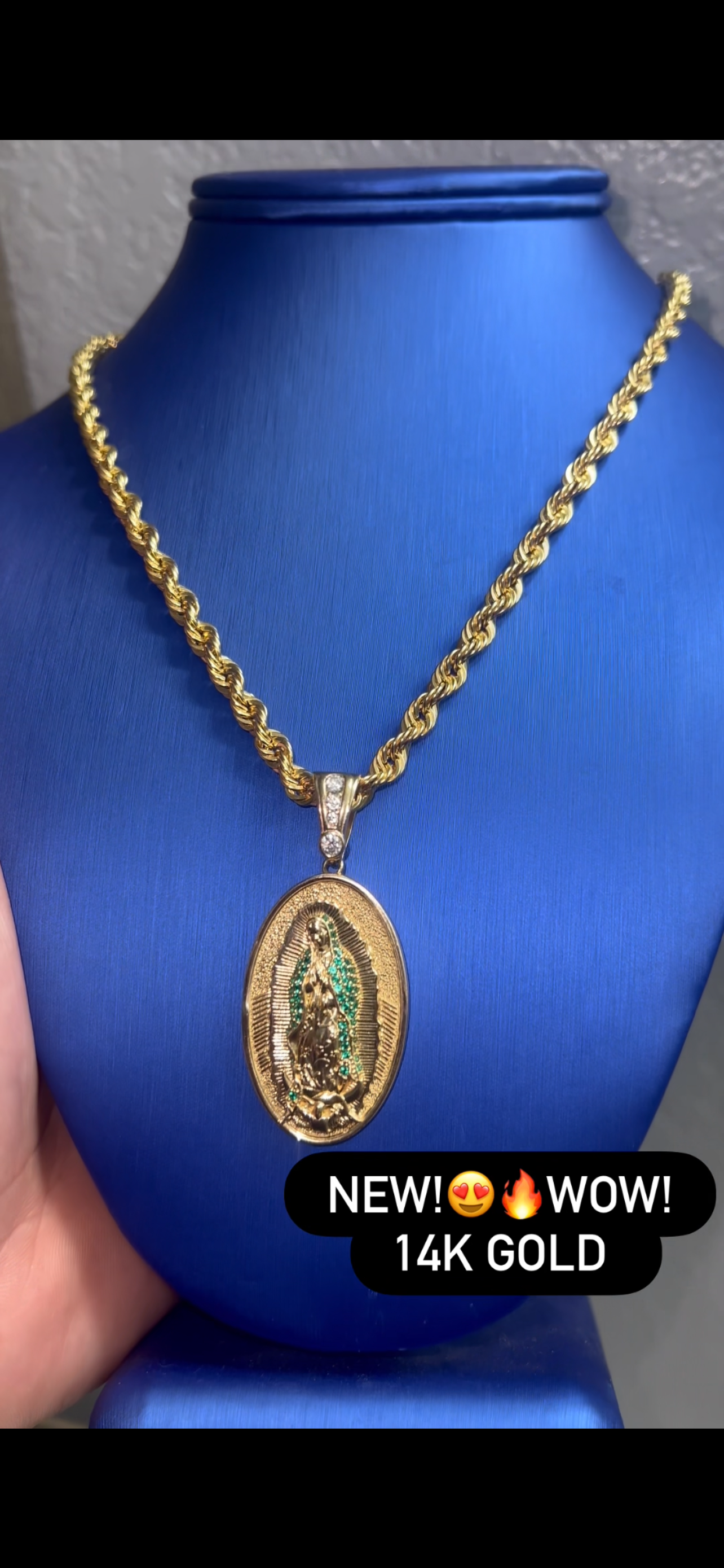 14k real gold large virgen Mary chainset