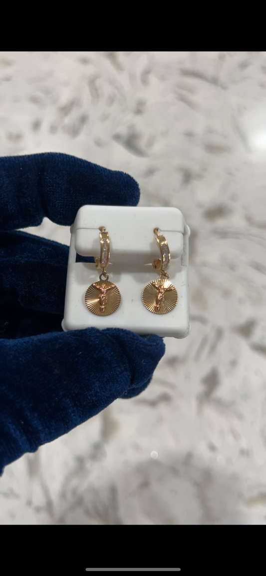 14k real gold hoop Jesus earrings