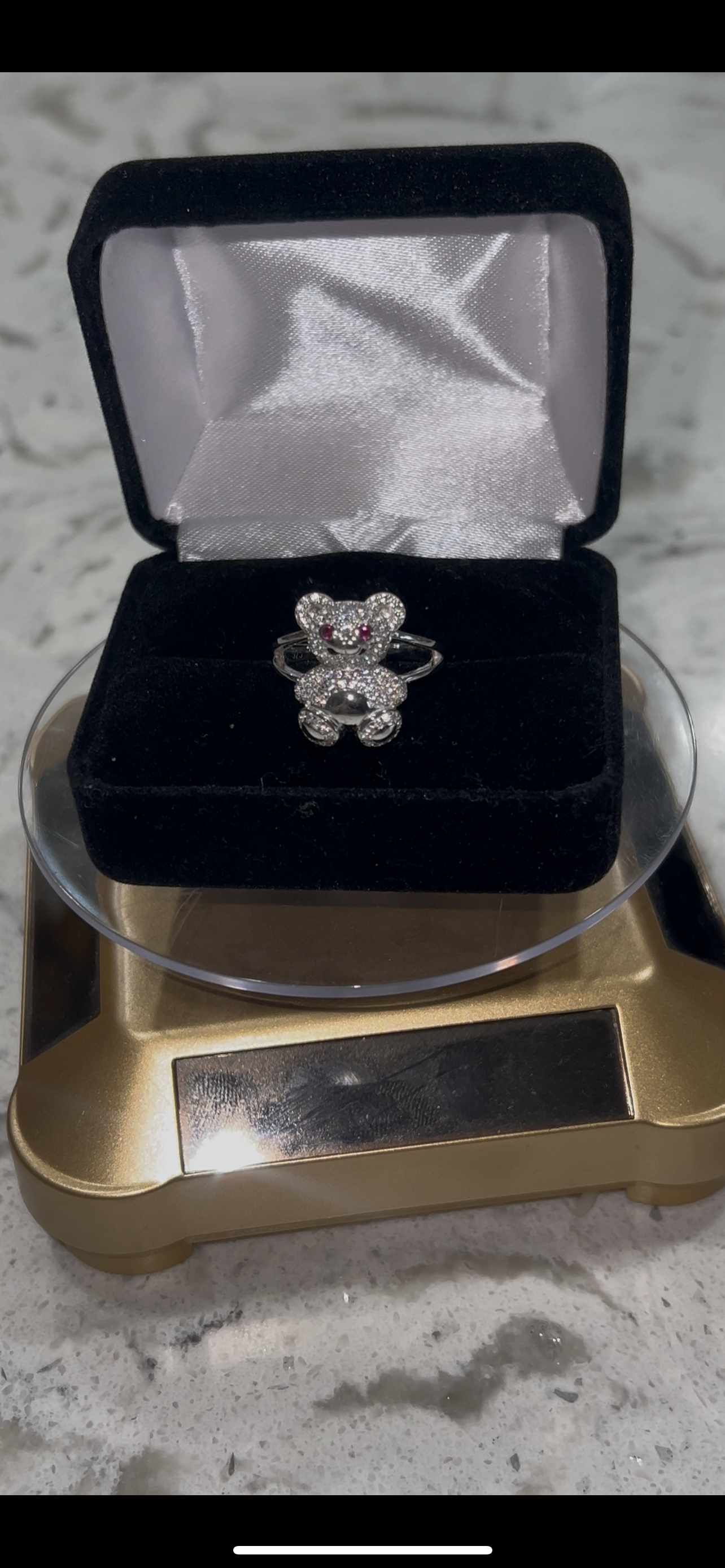 Real silver teddy bear ring