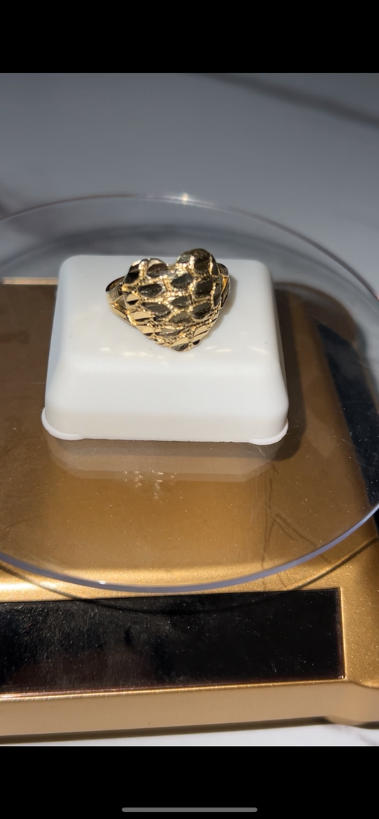 Large heart nugget ring 14k gold