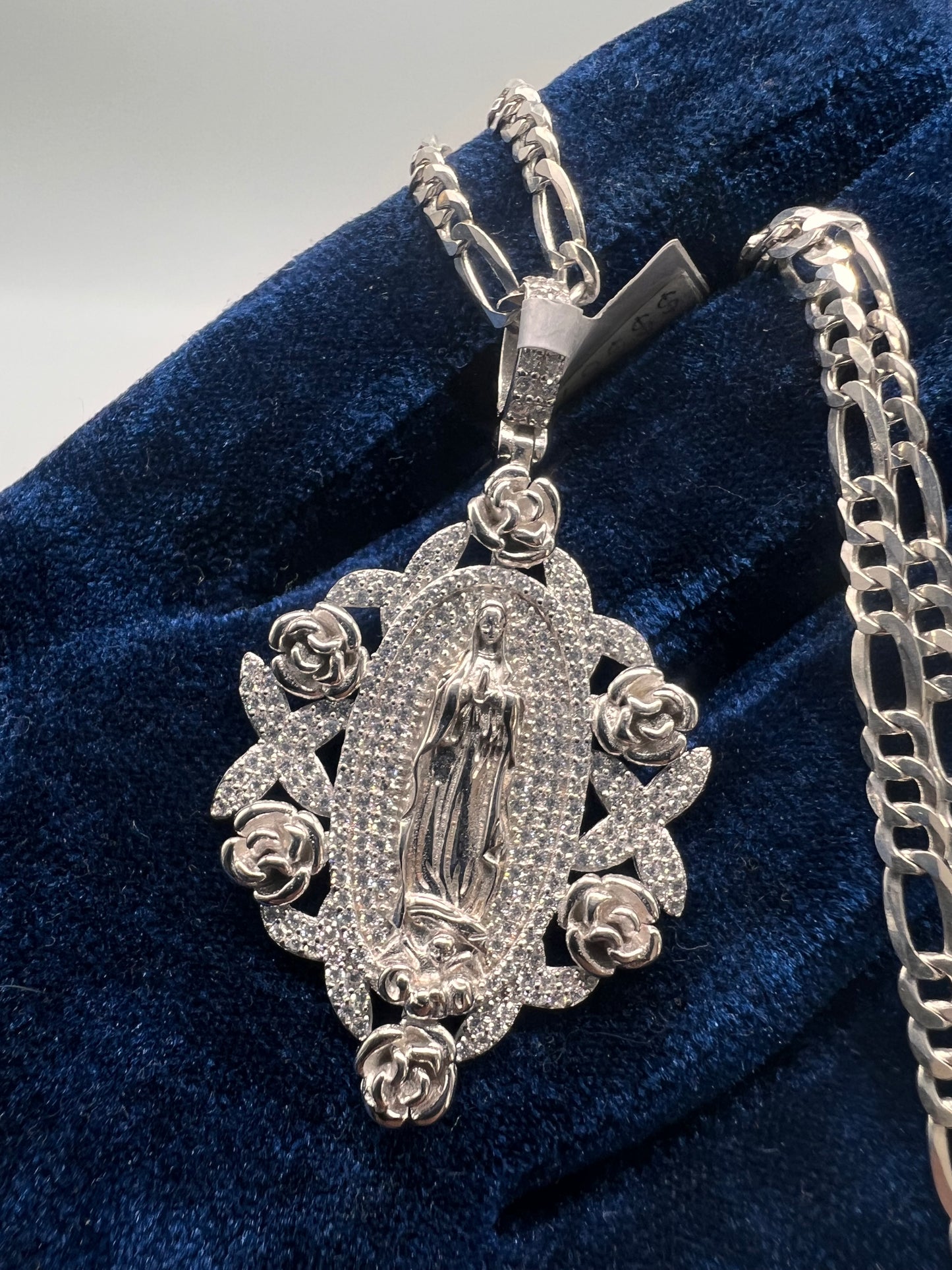 Flower virgen Mary set real silver