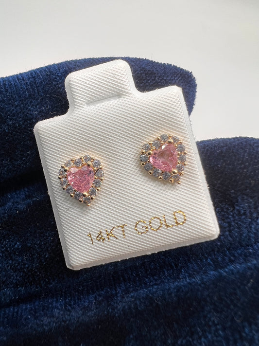 Pink heart 14k Gold Earrings