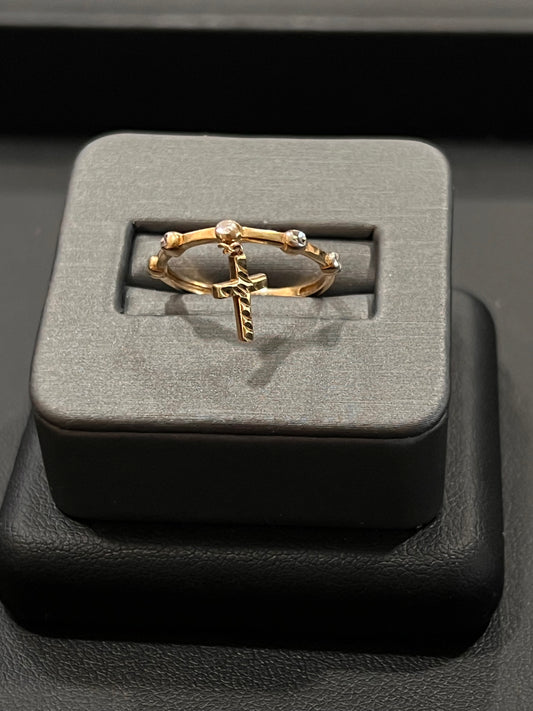 14k real gold dangly cross ring