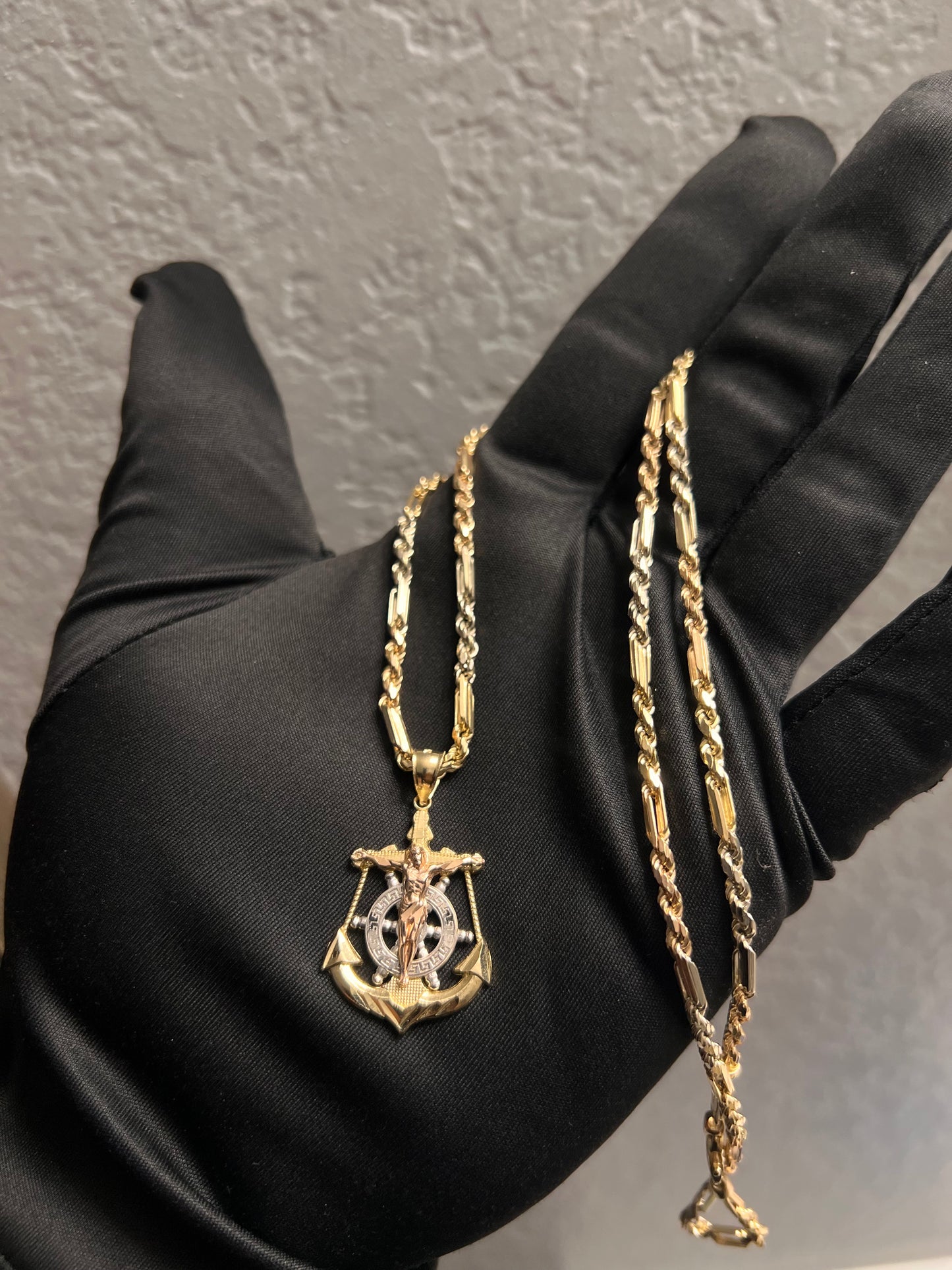 14k real gold solid tri color set anchor