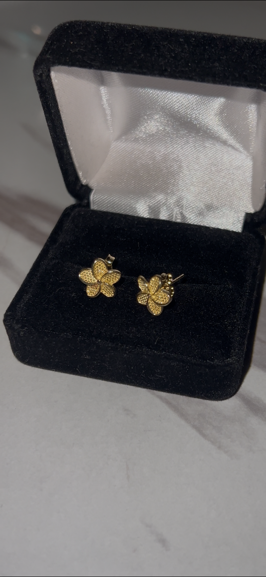 Hibiscus flower 14k real gold earrings