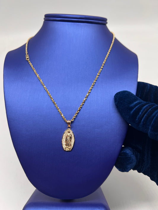 14k real gold virgen Mary set