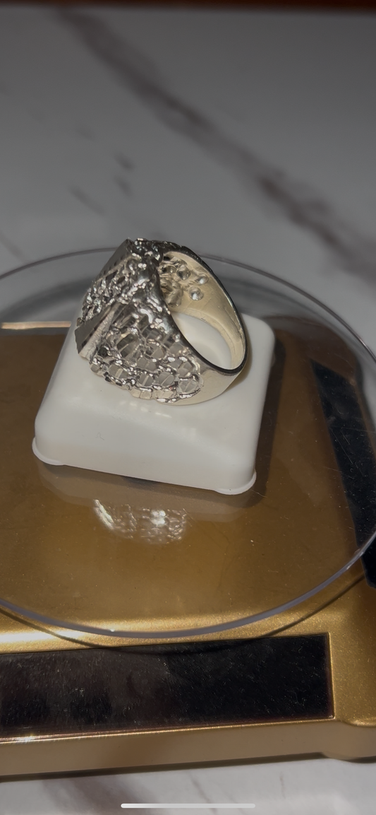 Real silver large nugget ring
