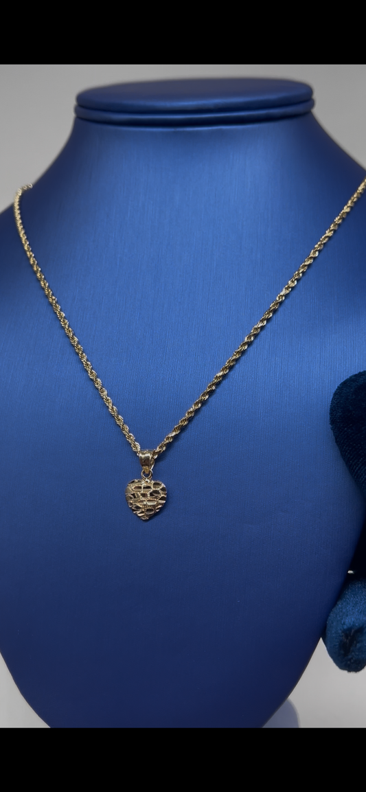 14k real gold heart nugget set