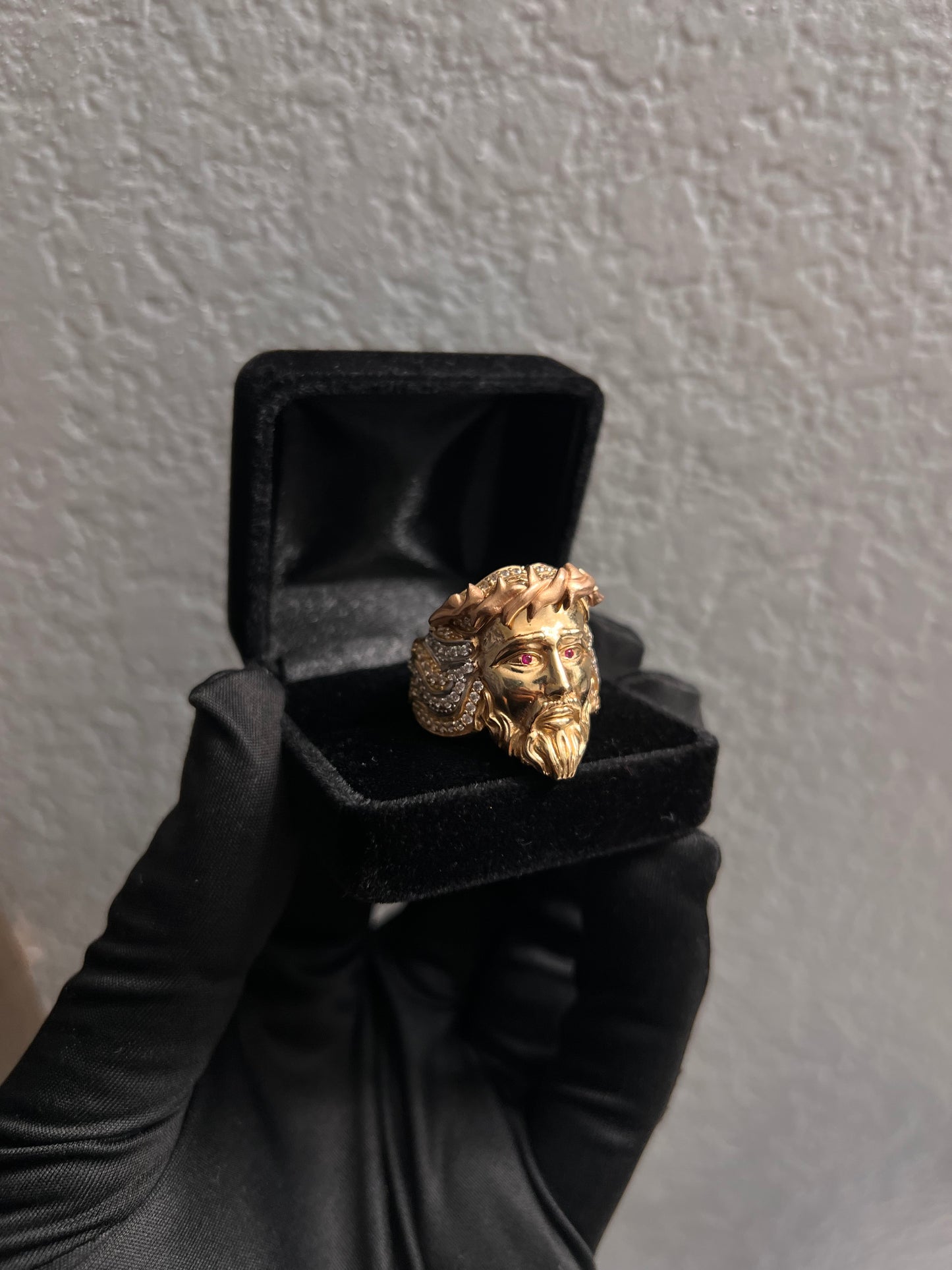 14k real gold Jesus Ring crazy tri color combo