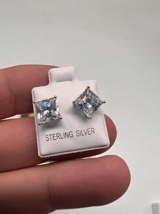 Square real silver 7mm earrings