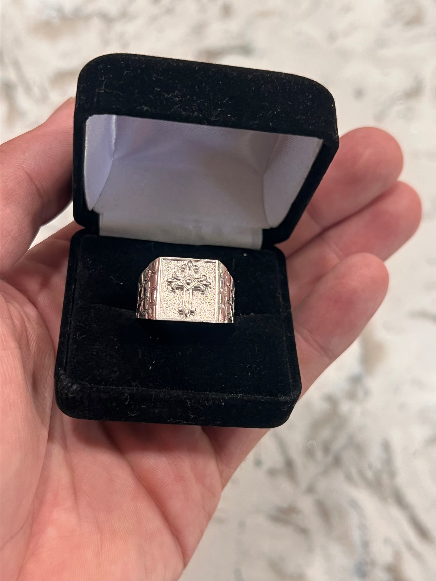 Cross ring real silver