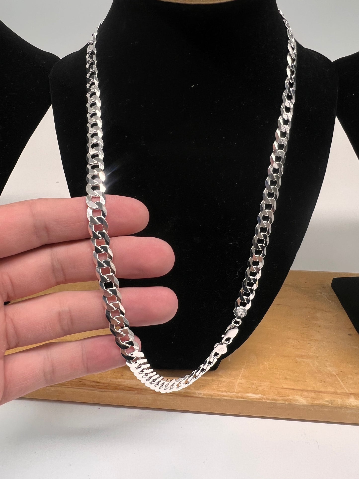 7mm cuban chain real silver