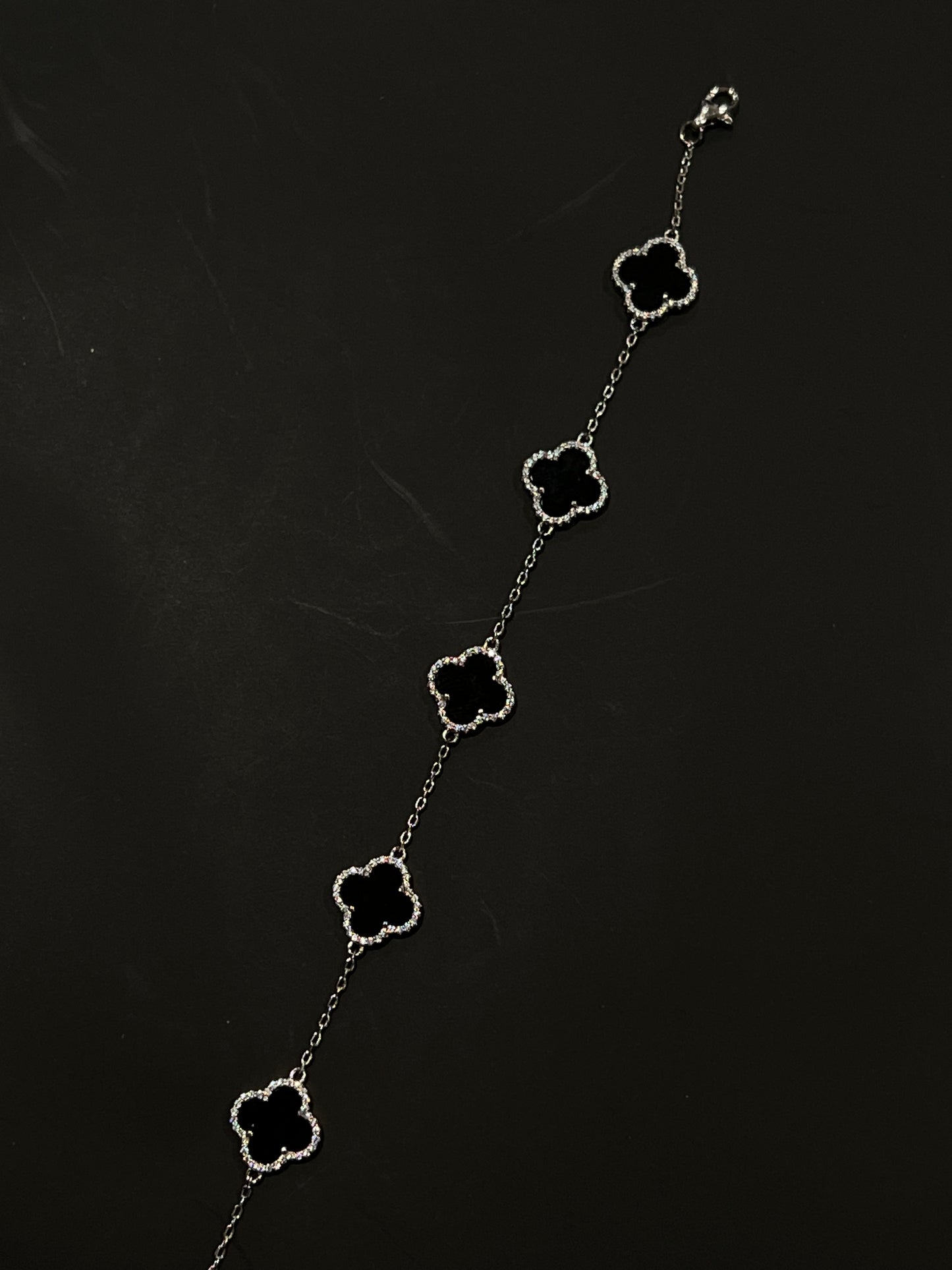 Real silver black Clover bracelet