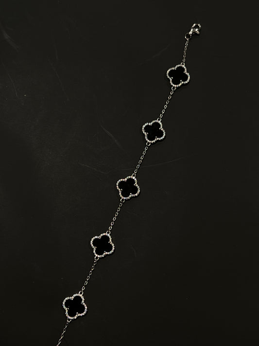Real silver black Clover bracelet