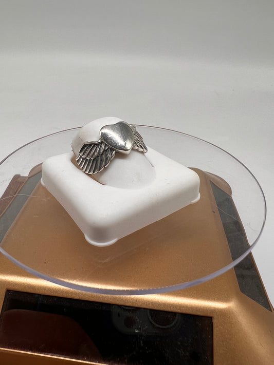 Heart wing real silver ring