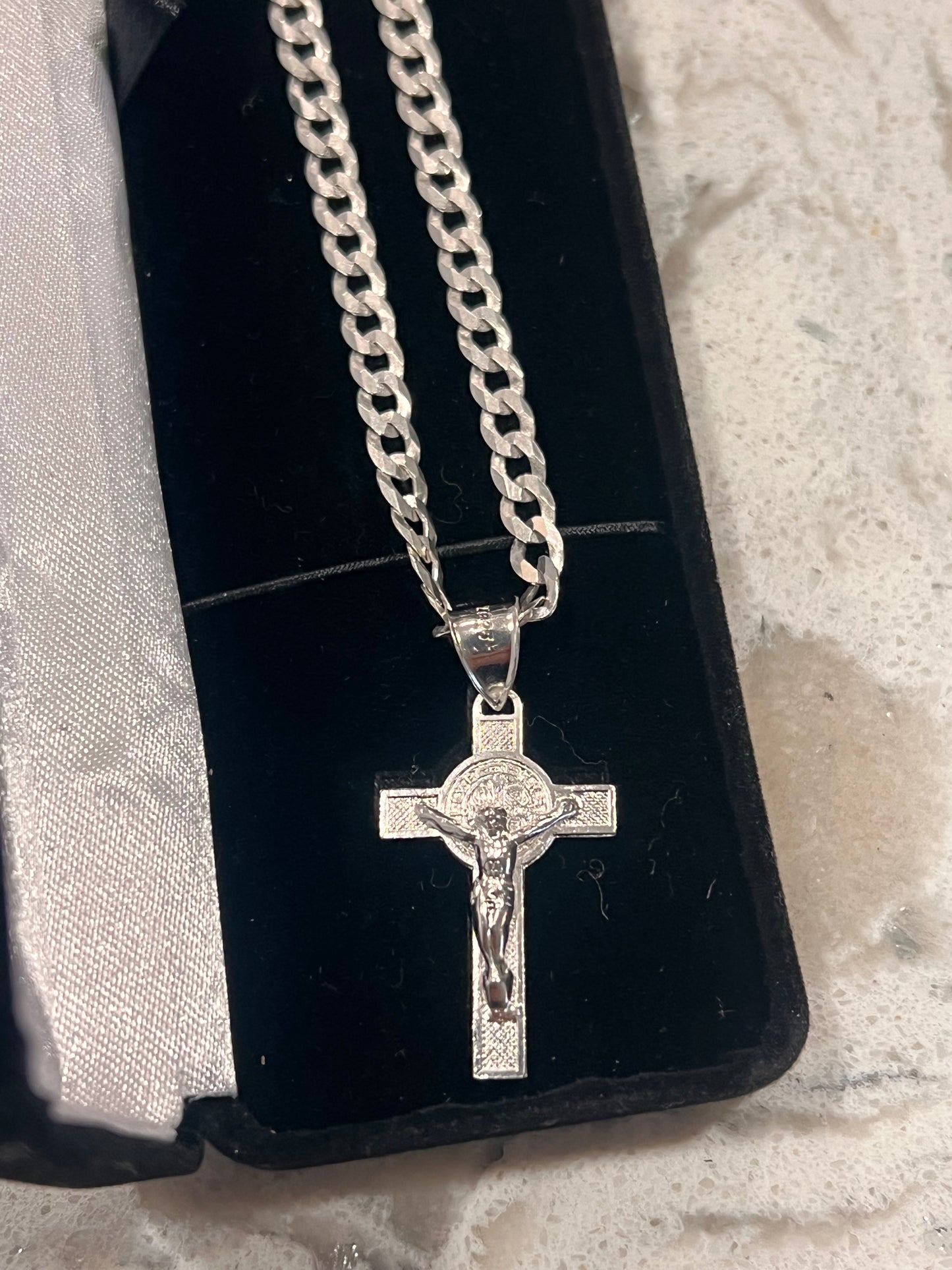 Real silver San Benito cross set
