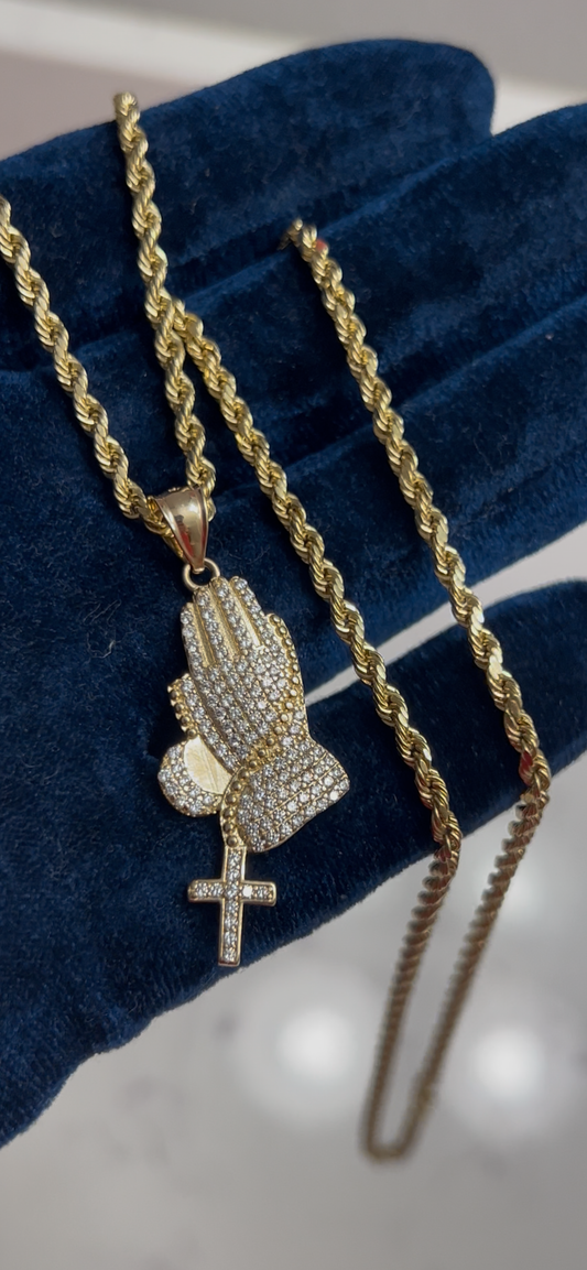 14k real gold praying hands set